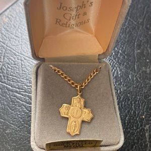 Vintage 12kt gold filled cross pendant w chain - Saint Joseph / St. Christopher